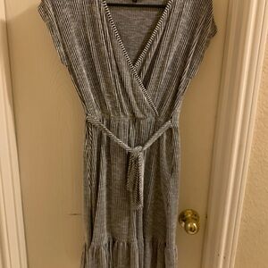 Striped Black and White Wrap Dress